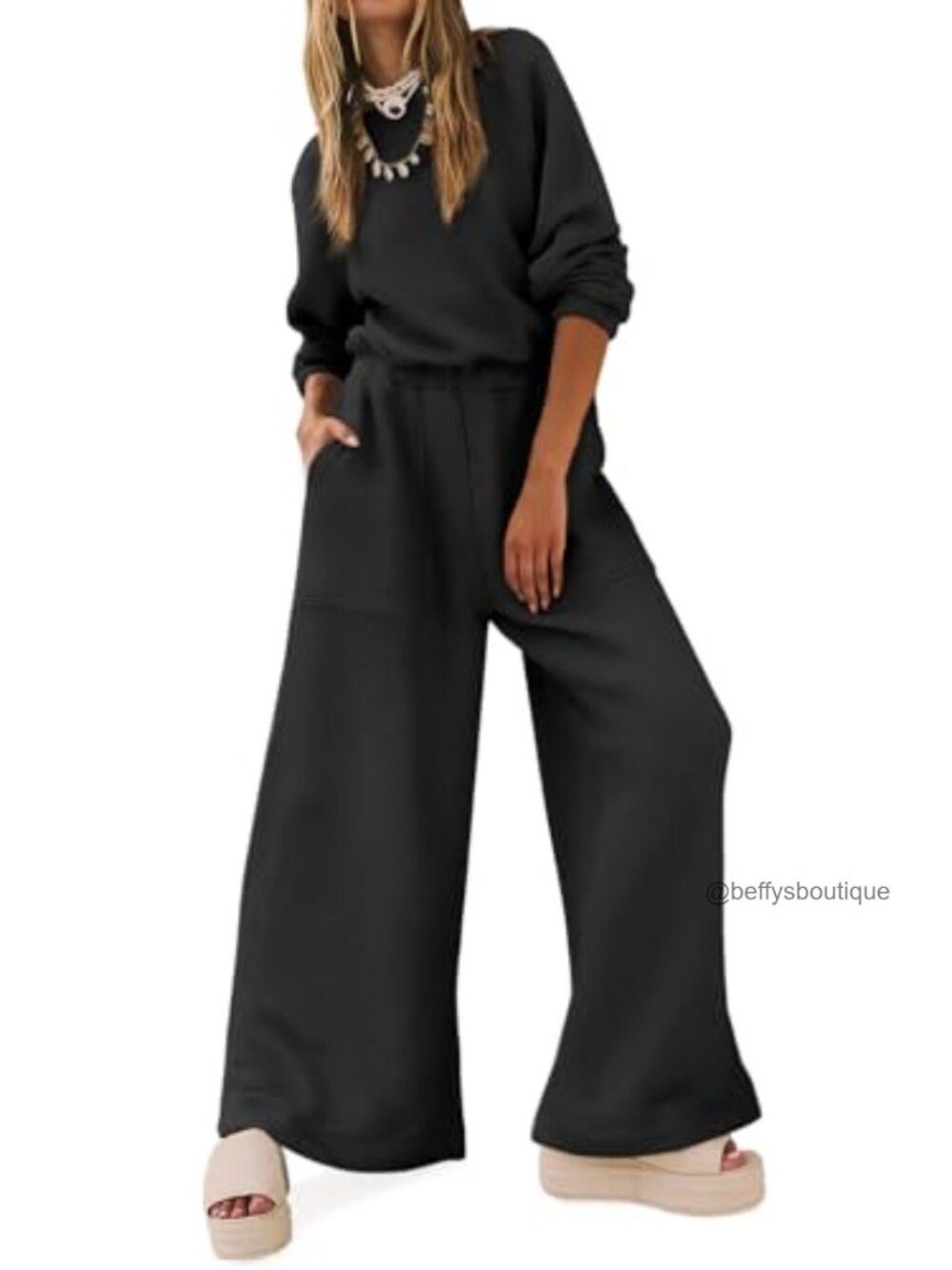 Wide Leg Long Sleeve Jumpsuit Backless Cutout Casual Sweatshirt One Piece